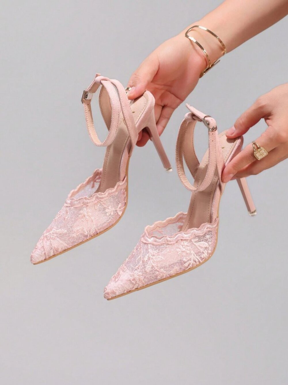 Pink Sexy Women's Lace Embroidered High Shoes